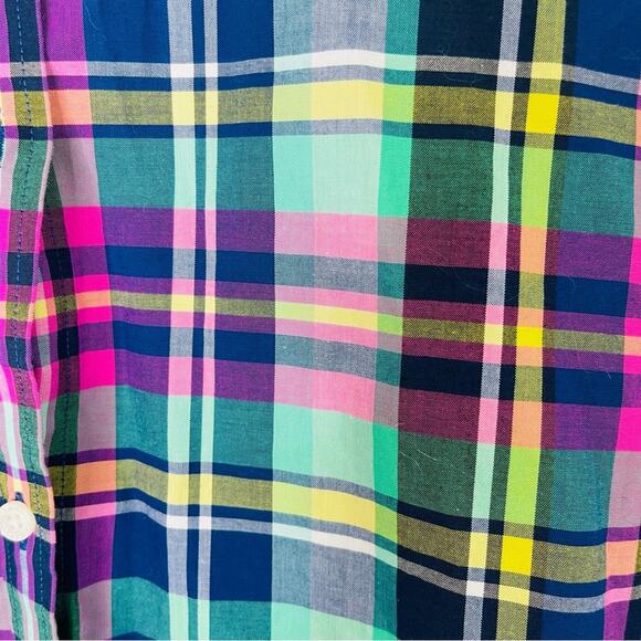 Chaps pink blue green plaid preppy coastal button front top large - Picture 4 of 6